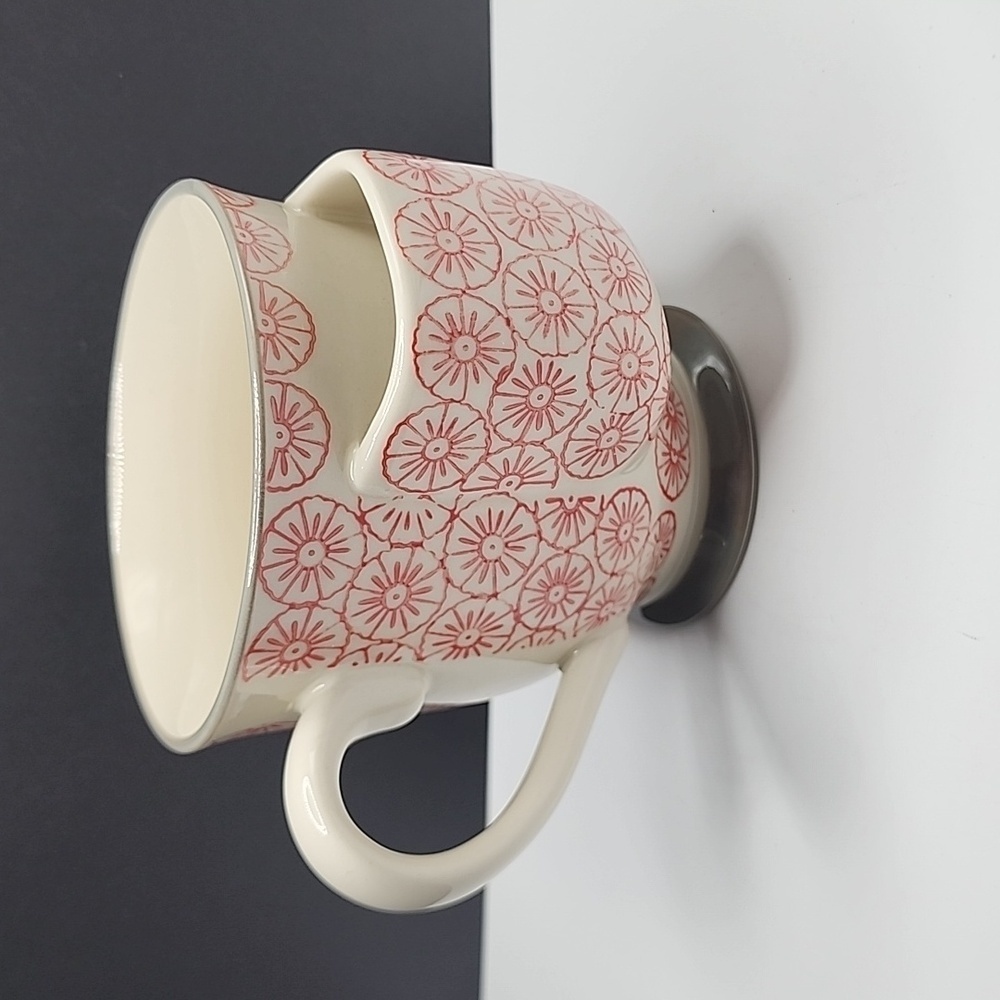 Hand Stamped Stoneware Mug with Tea Bag Holder